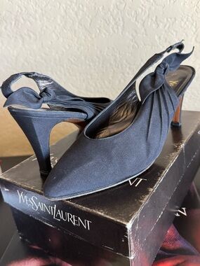 Yves Saint Laurent black Knot Slingback Heels